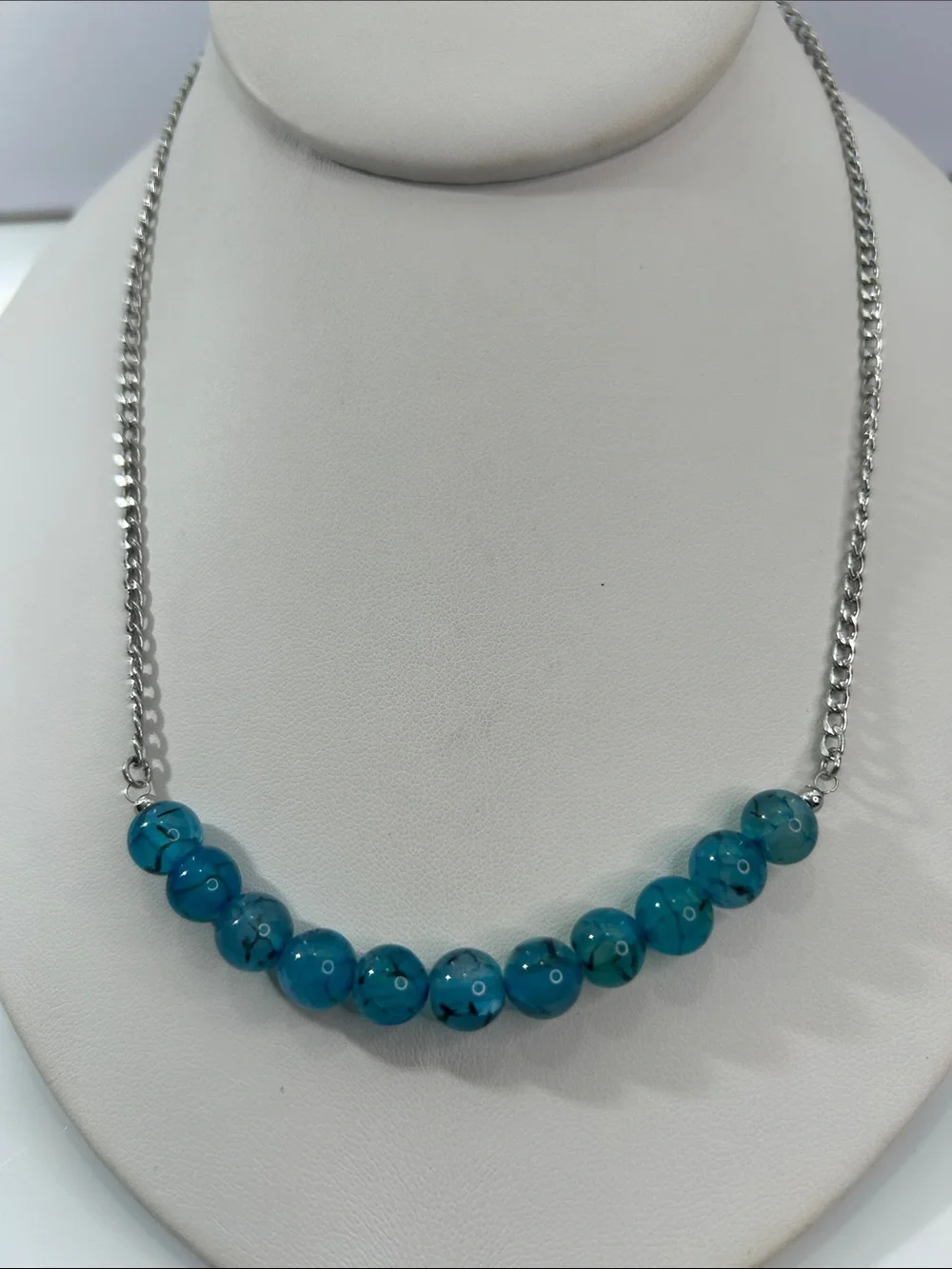 New Artisan Handmade Genuine Blue Dragon Vein Gemstone Stainless Steel Necklace